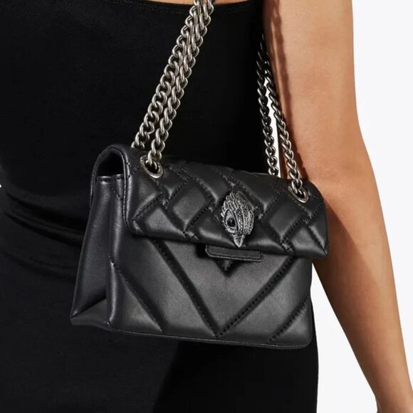 Kurt Geiger Mini Kensington- Black- Silver Hardware Quilted Leather Shoulder Bag - Picture 2 of 4